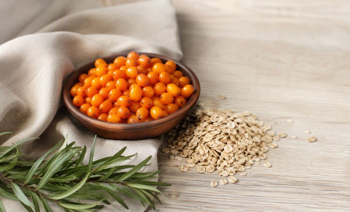 A bowl of sea buckthorn berries with oats, foods studied for cholesterol