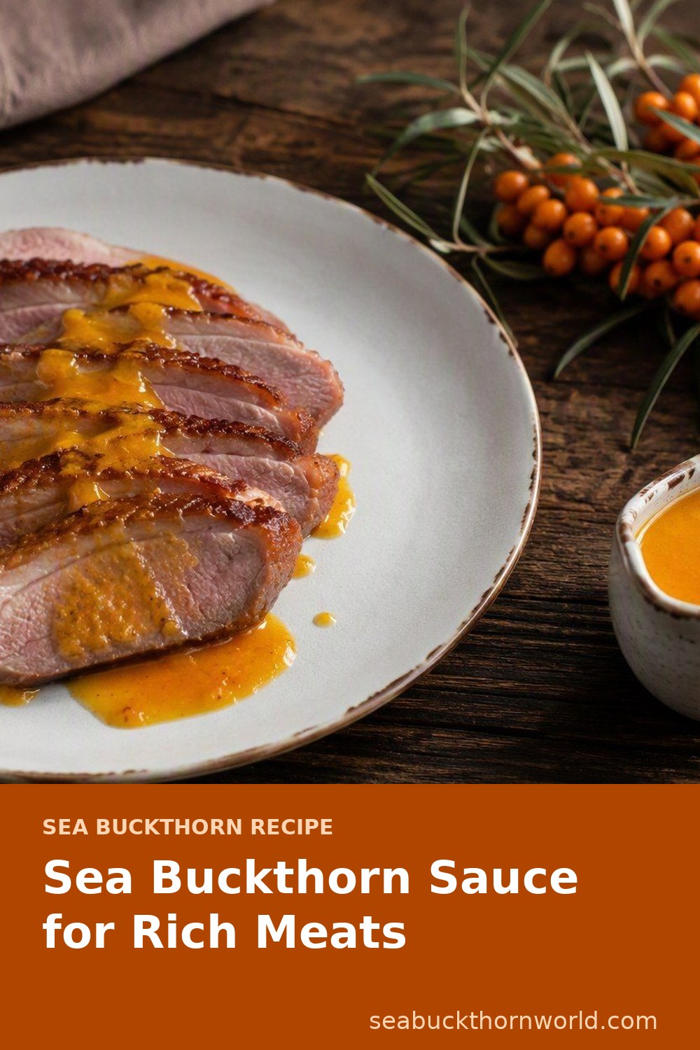 Sea Buckthorn Sauce for Rich Meats recipe pin for Pinterest